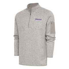 Minnesota Vikings Antigua Throwback Fortune Quarter-Zip Pullover Jacket Oatmeal | NFL