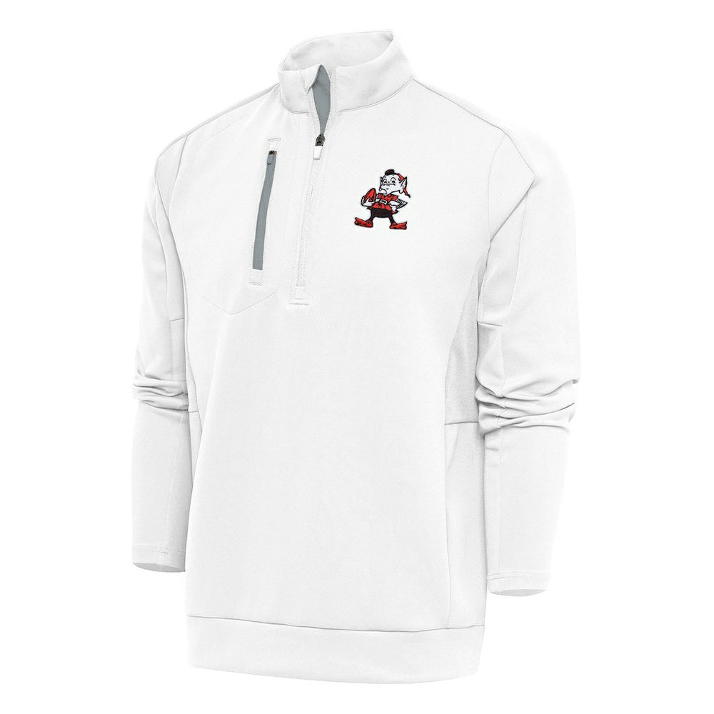 Cleveland Browns Antigua Team Logo Throwback Generation Quarter-Zip Pullover Top White | NFL