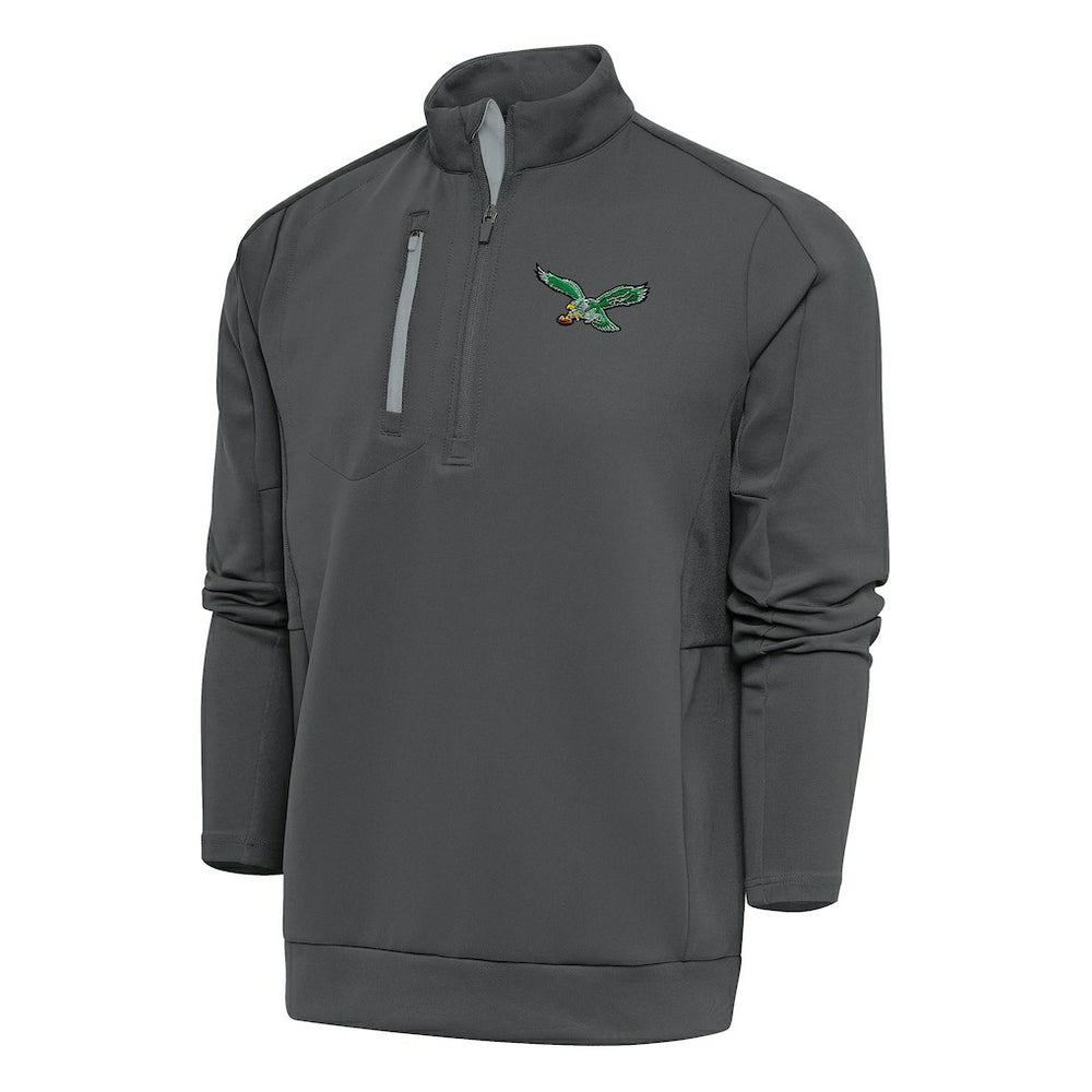 Philadelphia Eagles Antigua Team Logo Throwback Generation Quarter-Zip Pullover Top Charcoal | NFL