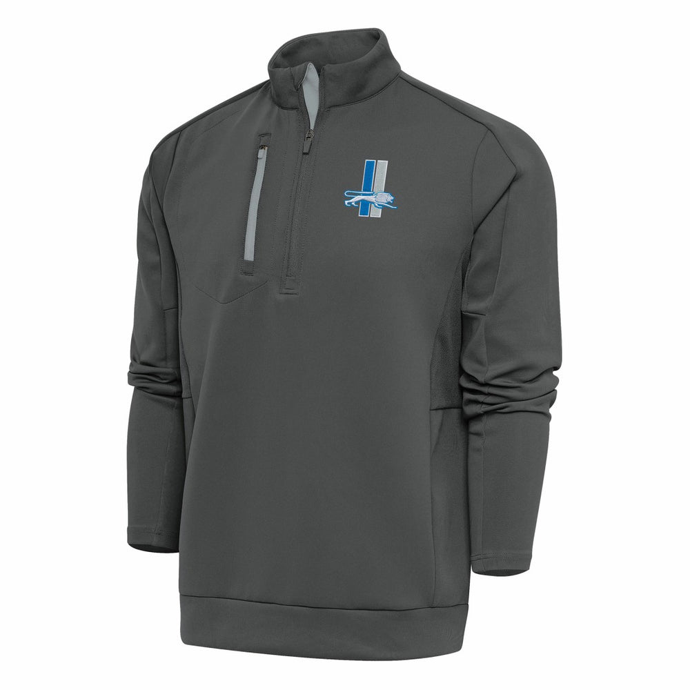 Detroit Lions Antigua Team Logo Throwback Generation Quarter-Zip Pullover Top Charcoal | NFL