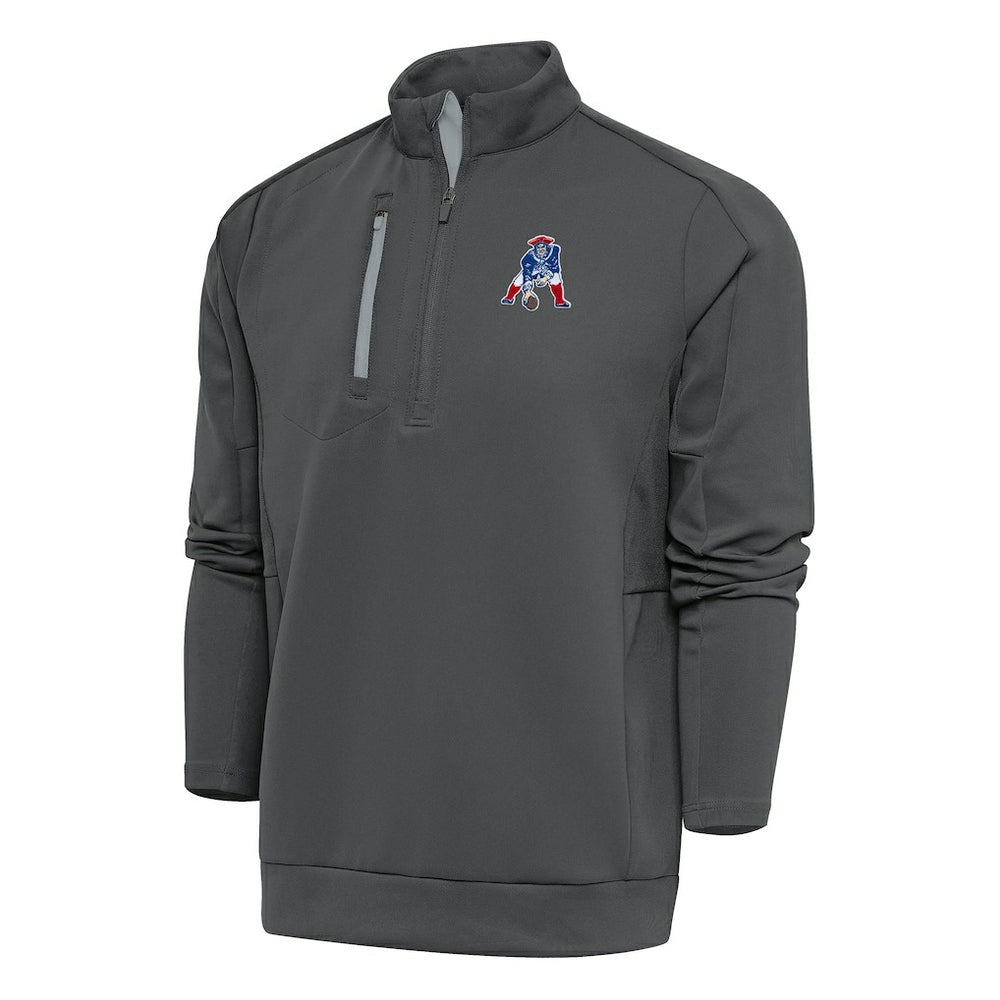New England Patriots Antigua Team Logo Throwback Generation Quarter-Zip Pullover Top Charcoal | NFL