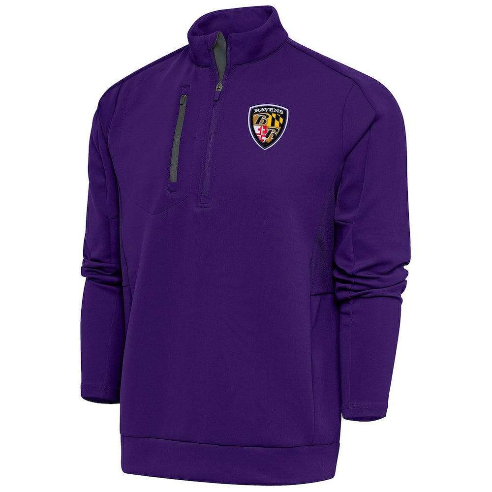 Baltimore Ravens Antigua Team Logo Throwback Generation Quarter-Zip Pullover Top Purple | NFL