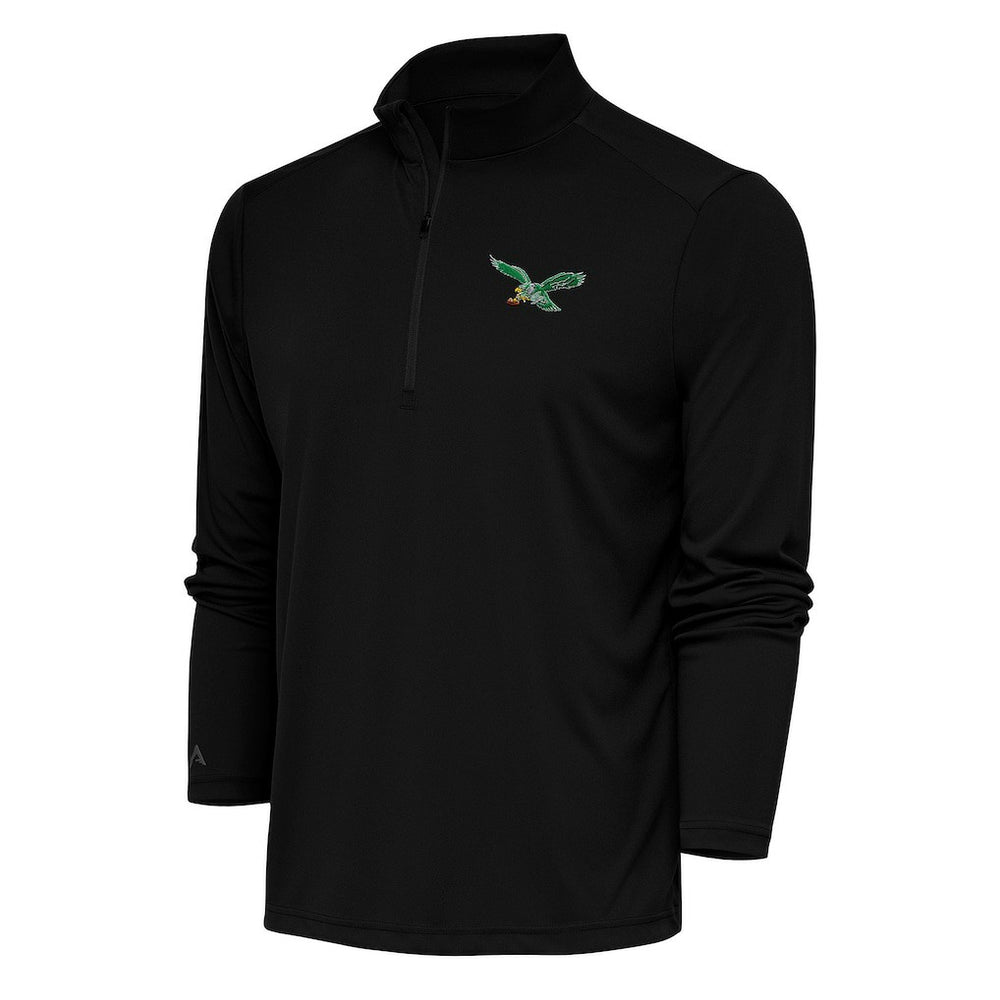 Philadelphia Eagles Antigua Team Logo Throwback Tribute Quarter-Zip Pullover Top Black | NFL