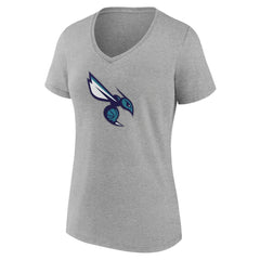 Charlotte Hornets Women's Alternate Logo V-Neck T-Shirt Heather Gray - NBA