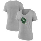 Milwaukee Bucks Women's Alternate Logo V-Neck T-Shirt Heather Gray - NBA
