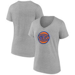 New York Knicks Women's Alternate Logo V-Neck T-Shirt Heather Gray - NBA