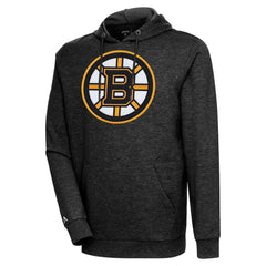 Boston Bruins Antigua Logo Action Chenille Pullover Hoodie - Heather Black - NHL