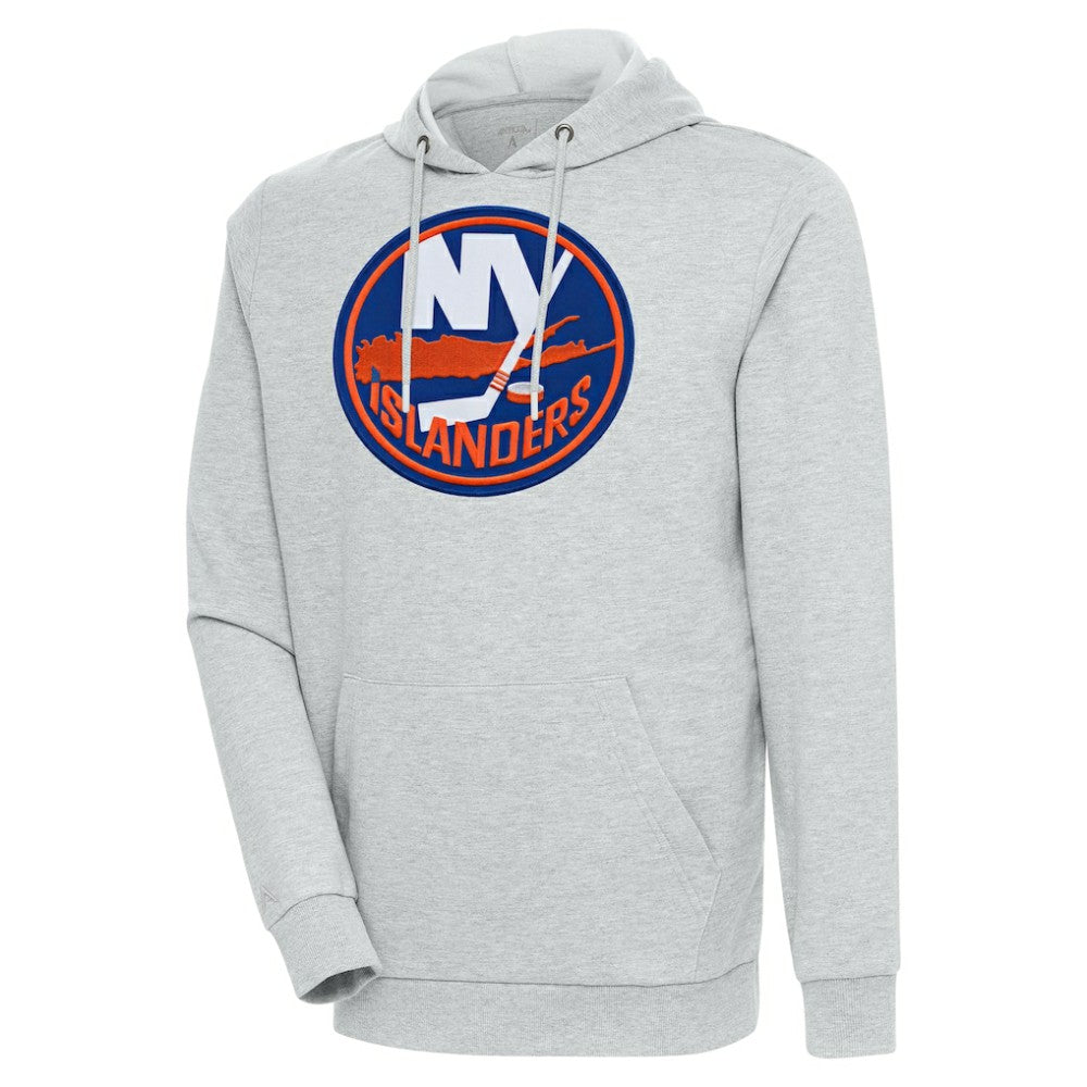 New York Islanders Antigua Logo Action Chenille Pullover Hoodie - Heather Gray - NHL
