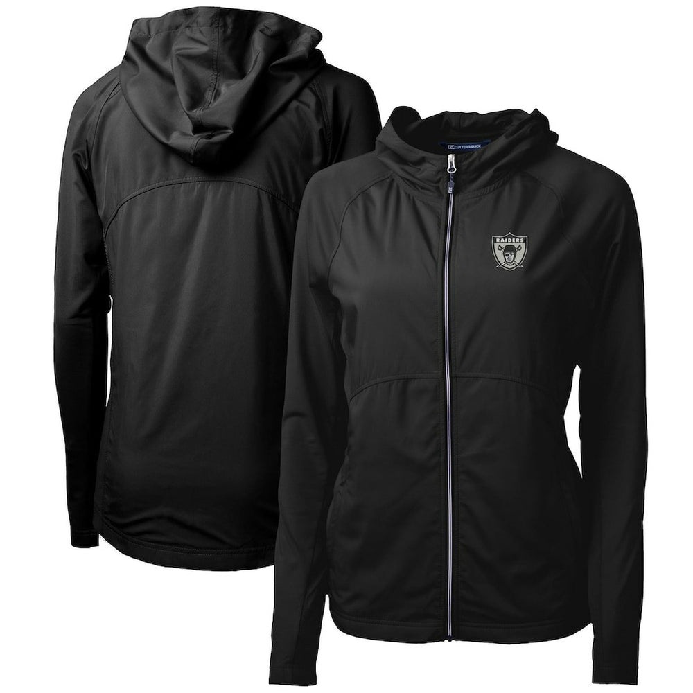 Las Vegas Raiders Cutter & Buck Women's Throwback Logo Adapt Eco Knit Hybrid Recycled Full-Zip Hoodie Black | NFL