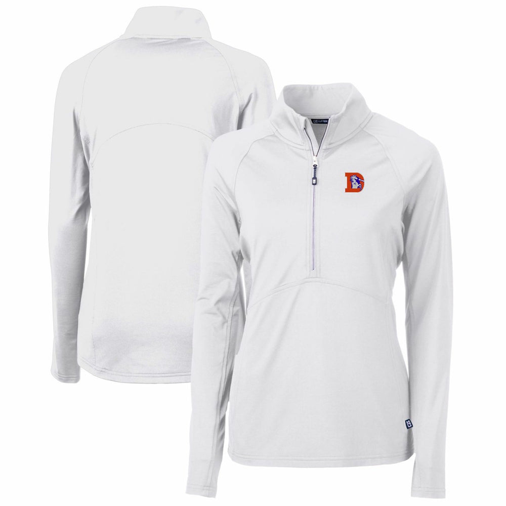 Denver Broncos Cutter & Buck Women's Throwback Logo Adapt Eco Knit Stretch Recycled Half-Zip Pullover Top White | NFL