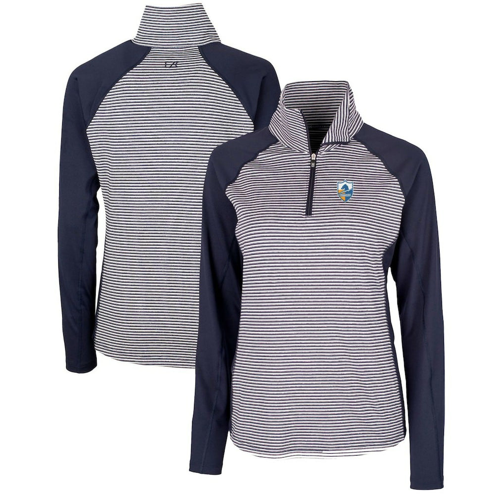 Los Angeles Chargers Cutter & Buck Women's Throwback Logo Forge Tonal Stripe Stretch Half-Zip Pullover Top Navy | NFL