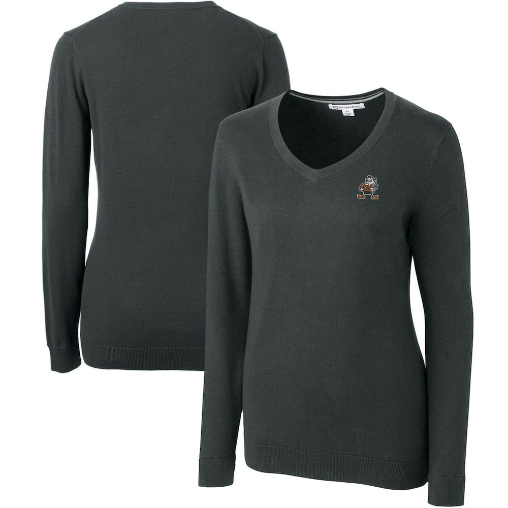 Cleveland Browns Cutter & Buck Women's Throwback Logo Lakemont Tri-Blend V-Neck Sweater Heather Charcoal | NFL