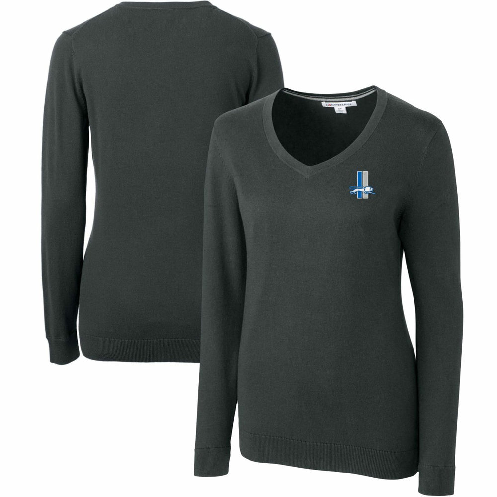 Detroit Lions Cutter & Buck Women's Throwback Logo Lakemont Tri-Blend V-Neck Sweater Heather Charcoal | NFL