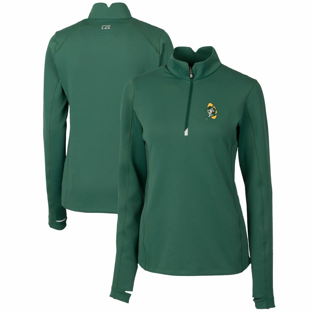 Green Bay Packers Cutter & Buck Women's Throwback Logo Traverse Stretch Quarter-Zip Pullover Top Green | NFL