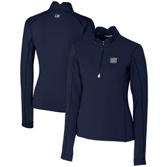 New York Giants Cutter & Buck Women's Throwback Logo Traverse Stretch Quarter-Zip Pullover Top Navy | NFL