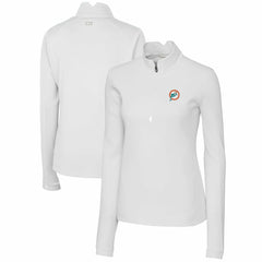 Miami Dolphins Cutter & Buck Women's Throwback Logo Traverse Stretch Quarter-Zip Pullover Top White | NFL