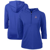 New England Patriots Cutter & Buck Women's Throwback Logo Virtue Eco Pique 3/4 Sleeve Half-Zip Pullover Hoodie Royal | NFL
