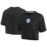 Philadelphia 76ers Women's Elements Super Soft Boxy Cropped T-Shirt Black - NBA