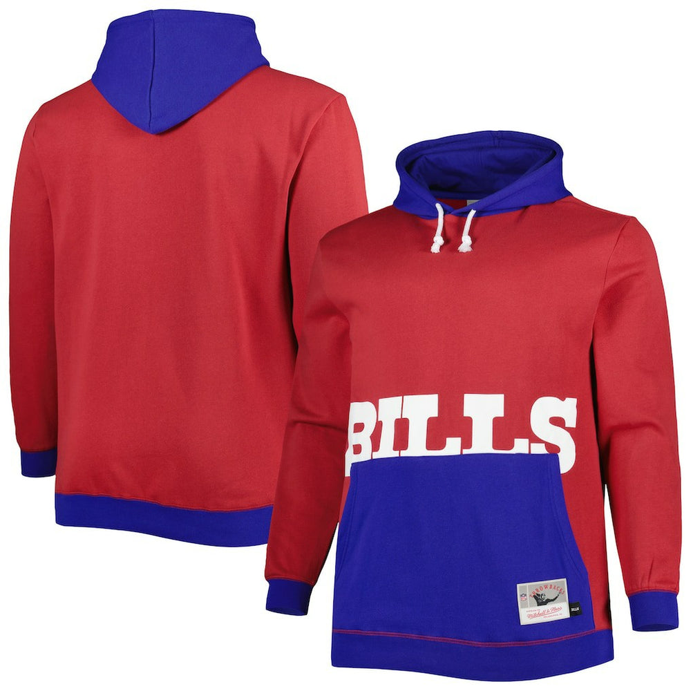 Buffalo Bills Big & Tall Big Face Pullover Hoodie Red/Royal | Mitchell & Ness