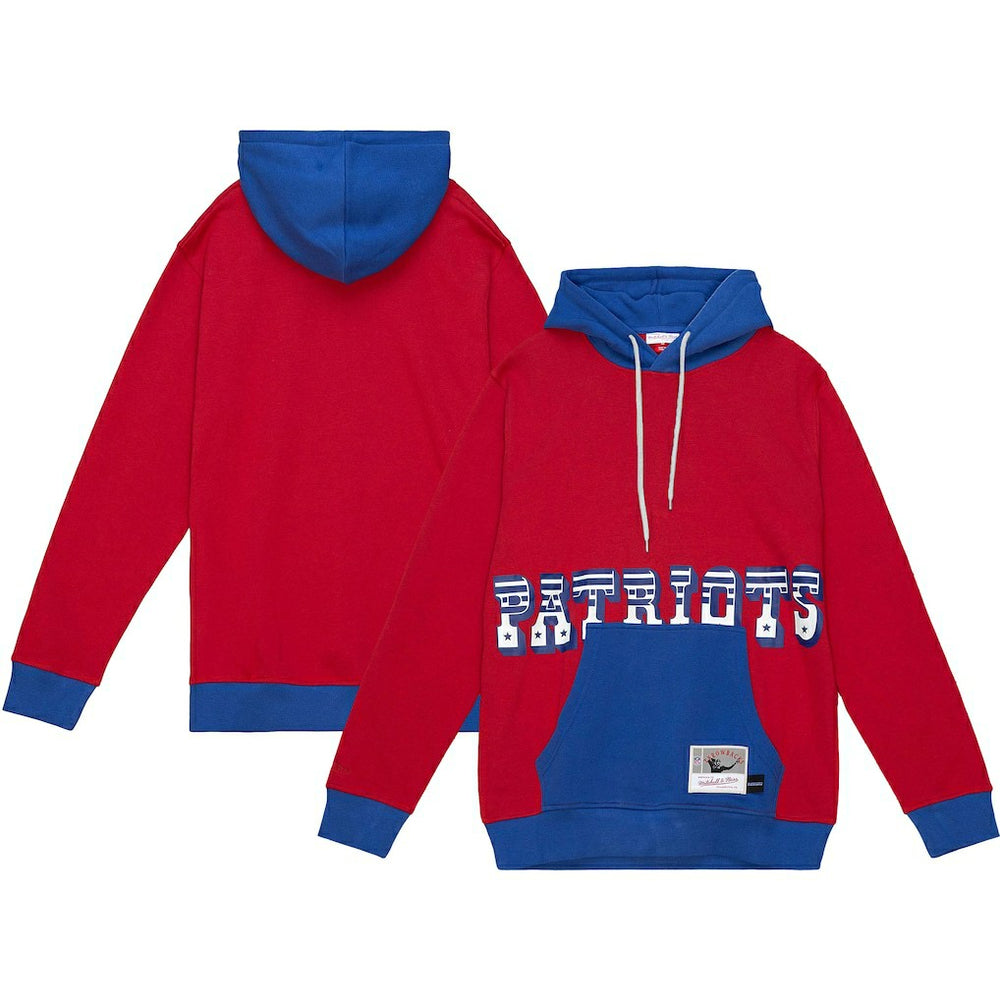 New England Patriots Big & Tall Big Face Pullover Hoodie Red/Navy | Mitchell & Ness