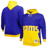 Los Angeles Rams Big & Tall Big Face Pullover Hoodie Royal/Gold | Mitchell & Ness