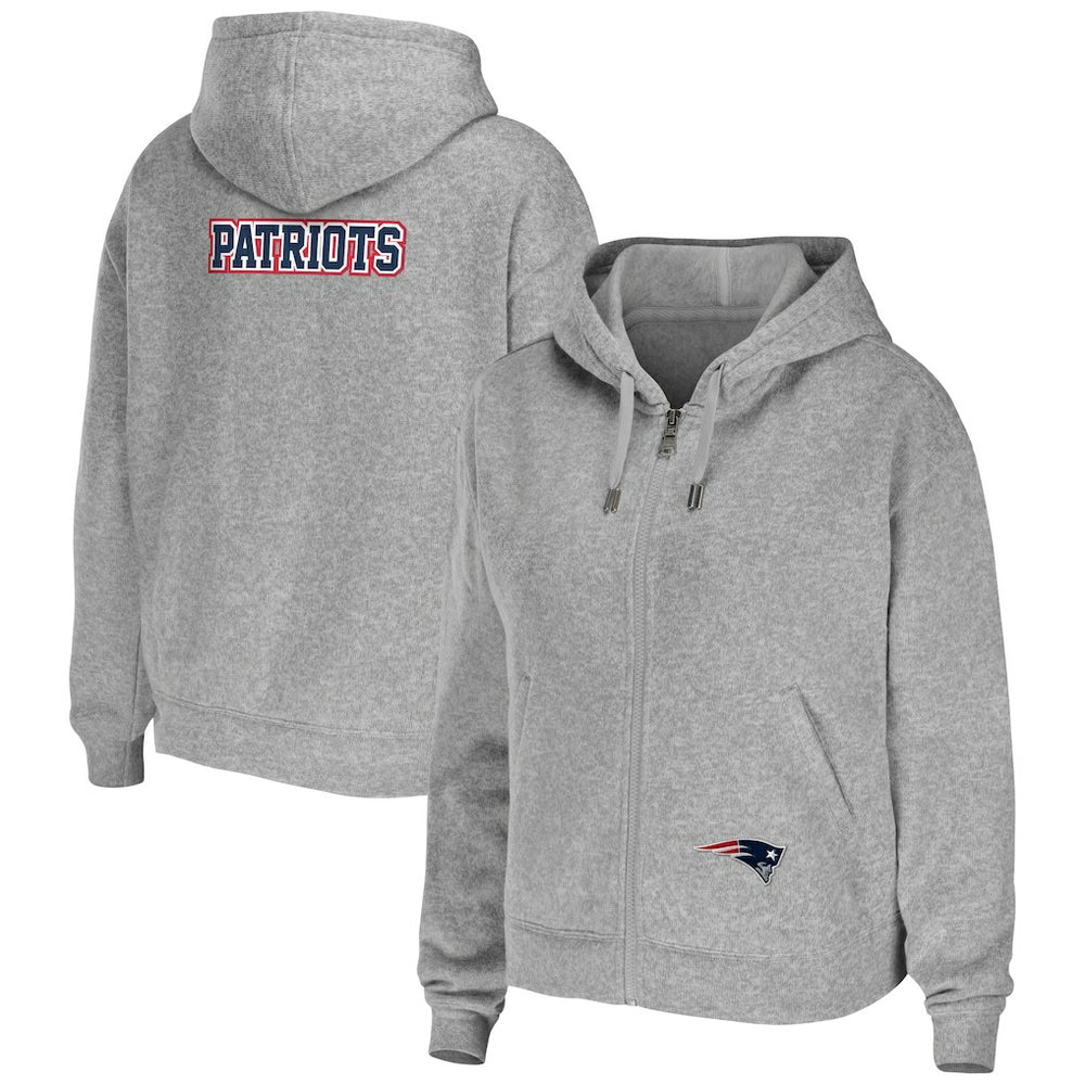 New England Patriots WEAR by Erin Andrews Women's Team Full-Zip Hoodie Heathered Gray | NFL