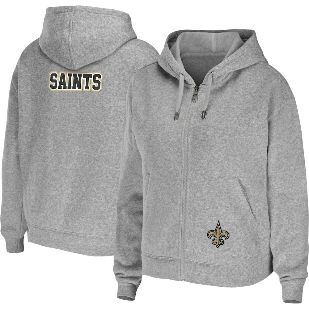 New Orleans Saints WEAR by Erin Andrews Women's Team Full-Zip Hoodie Heathered Gray | NFL