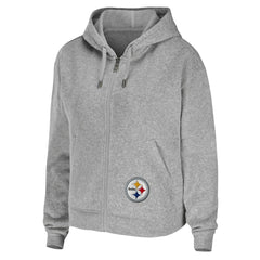 Pittsburgh Steelers WEAR by Erin Andrews Women's Team Full-Zip Hoodie Heathered Gray | NFL