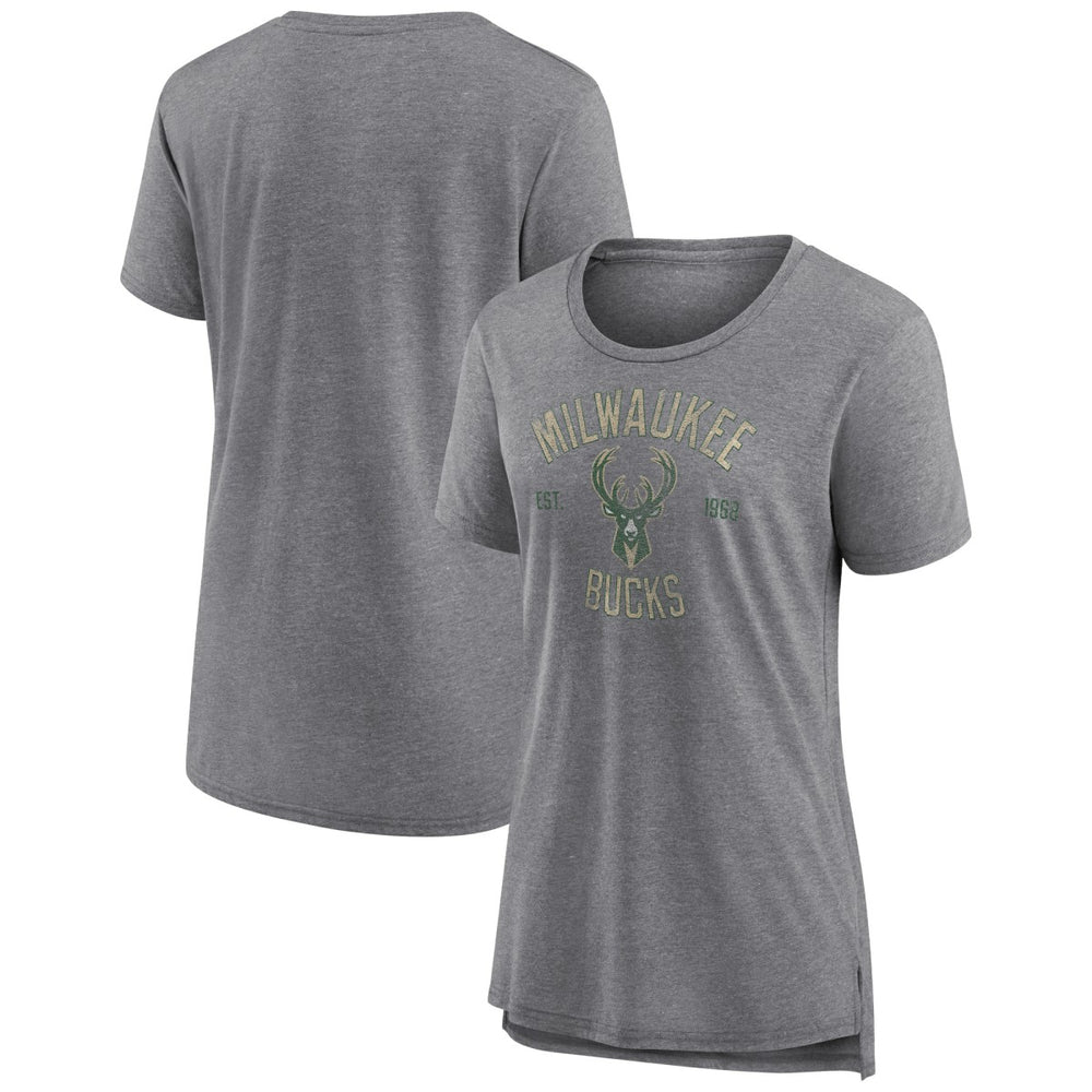Milwaukee Bucks Women's Heritage Tri-Blend T-Shirt Heather Gray - NBA