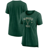 Milwaukee Bucks Women's Heritage Tri-Blend T-Shirt Heather Hunter Green - NBA