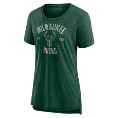 Milwaukee Bucks Women's Heritage Tri-Blend T-Shirt Heather Hunter Green - NBA