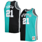Tim Duncan San Antonio Spurs Big & Tall Hardwood Classics 1998/99 Split Swingman Jersey Black/Teal - NBA