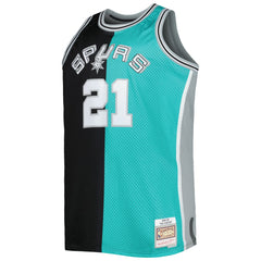 Tim Duncan San Antonio Spurs Big & Tall Hardwood Classics 1998/99 Split Swingman Jersey Black/Teal - NBA