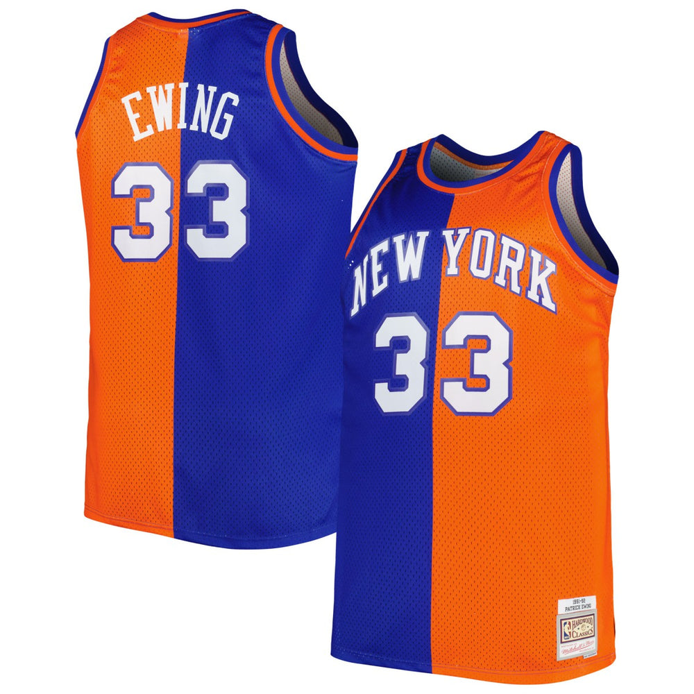 Patrick Ewing New York Knicks Big & Tall Hardwood Classics 1991/92 Split Swingman Jersey Blue/Orange - NBA