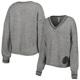 Brooklyn Nets Lusso Women's Scarletts Lantern Sleeve Tri-Blend V-Neck Pullover Sweater Gray - NBA