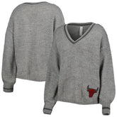 Chicago Bulls Lusso Women's Scarletts Lantern Sleeve Tri-Blend V-Neck Pullover Sweater Gray - NBA