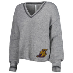 Los Angeles Lakers Lusso Women's Scarletts Lantern Sleeve Tri-Blend V-Neck Pullover Sweater Gray - NBA