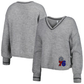 Philadelphia 76ers Lusso Women's Scarletts Lantern Sleeve Tri-Blend V-Neck Pullover Sweater Gray - NBA