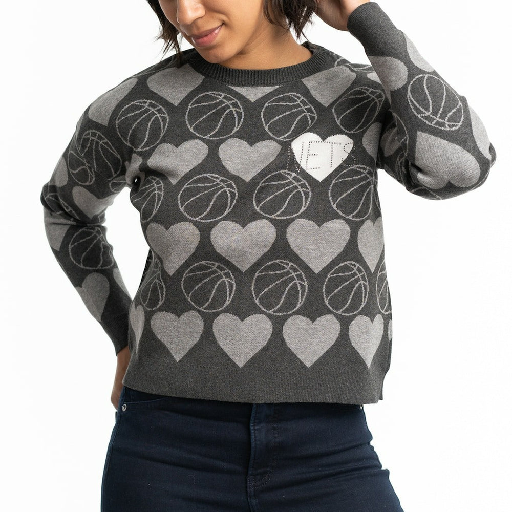 Brooklyn Nets Lusso Women's Basketball Love Swarovski Crystal Intarsia Pullover Sweater Charcoal - NBA