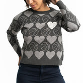 Brooklyn Nets Lusso Women's Basketball Love Swarovski Crystal Intarsia Pullover Sweater Charcoal - NBA