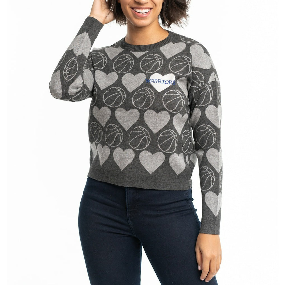 Golden State Warriors Lusso Women's Basketball Love Swarovski Crystal Intarsia Pullover Sweater Charcoal - NBA