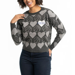 Philadelphia 76ers Lusso Women's Basketball Love Swarovski Crystal Intarsia Pullover Sweater Charcoal - NBA