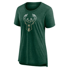 Milwaukee Bucks Women's Gradient Logo Tri-Blend T-Shirt Heather Hunter Green - NBA