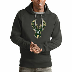 Milwaukee Bucks Antigua Team Logo Victory Pullover Hoodie Charcoal - NBA