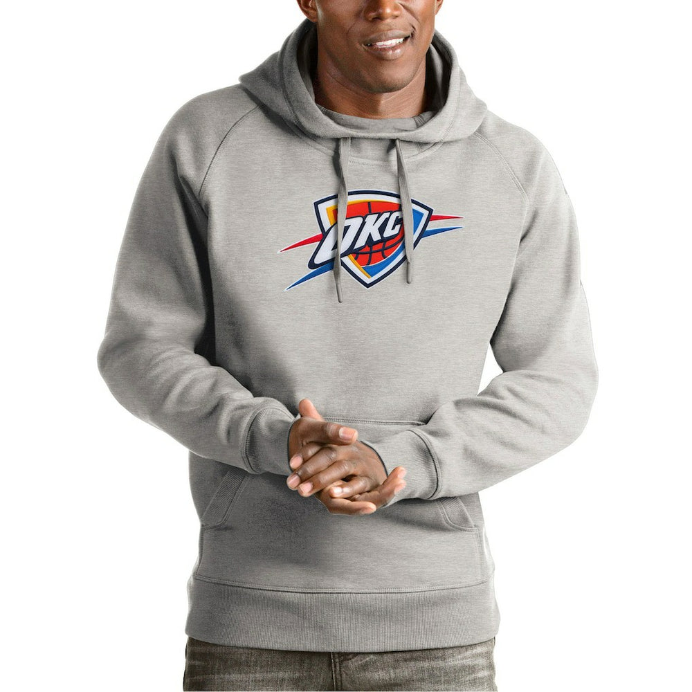 Oklahoma City Thunder Antigua Team Logo Victory Pullover Hoodie Heather Gray - NBA