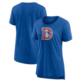 Denver Broncos Women's Throwback Team Logo Tri-Blend T-Shirt Heather Royal | NFL