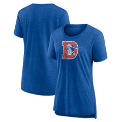 Denver Broncos Women's Throwback Team Logo Tri-Blend T-Shirt Heather Royal | NFL