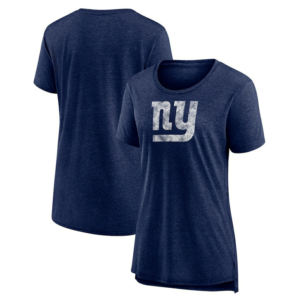 New York Giants Women's Throwback Team Logo Tri-Blend T-Shirt Heather Navy | NFL