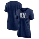 New York Giants Women's Throwback Team Logo Tri-Blend T-Shirt Heather Navy | NFL