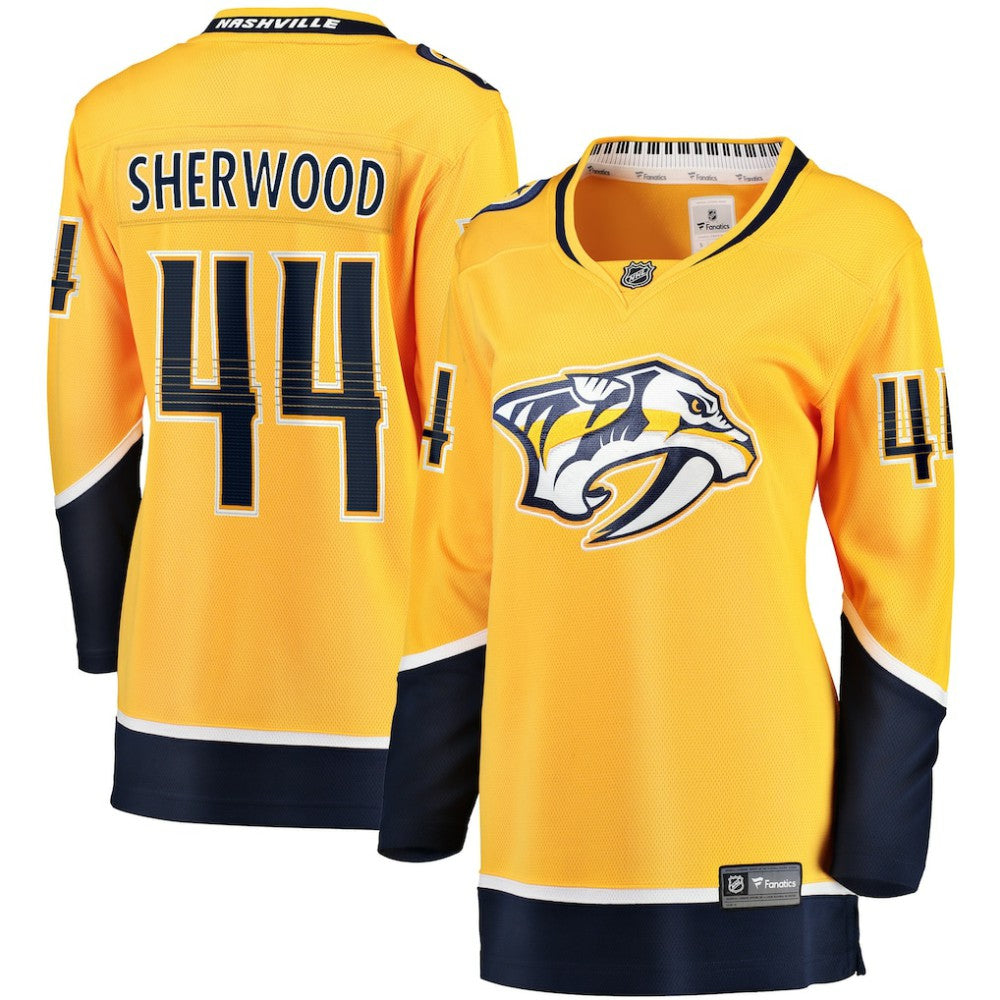 Kiefer Sherwood Nashville Predators Fanatics Women's Home Breakaway Player Jersey - Gold - NHL